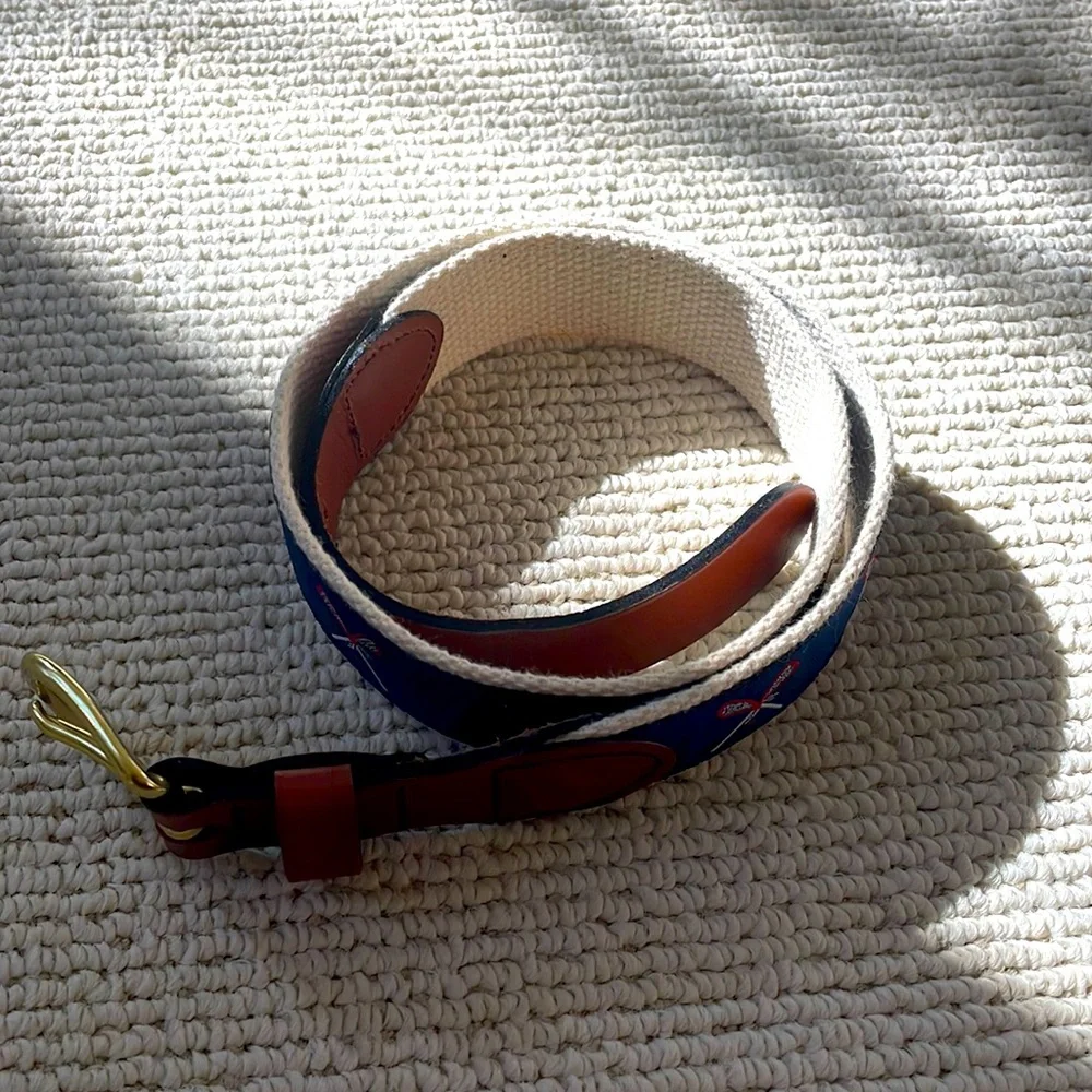 🥍 The Leather Man Lacrosse belt - Navy, red ribbon braided/leather, size 28🥍